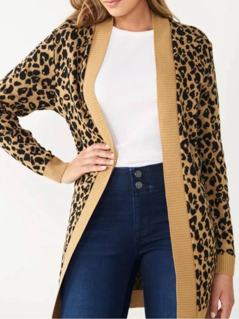 UEC Nine West Leopard Print Open-Front Cardigan in Camel & Black SZ SMALL - Picture 2 of 11